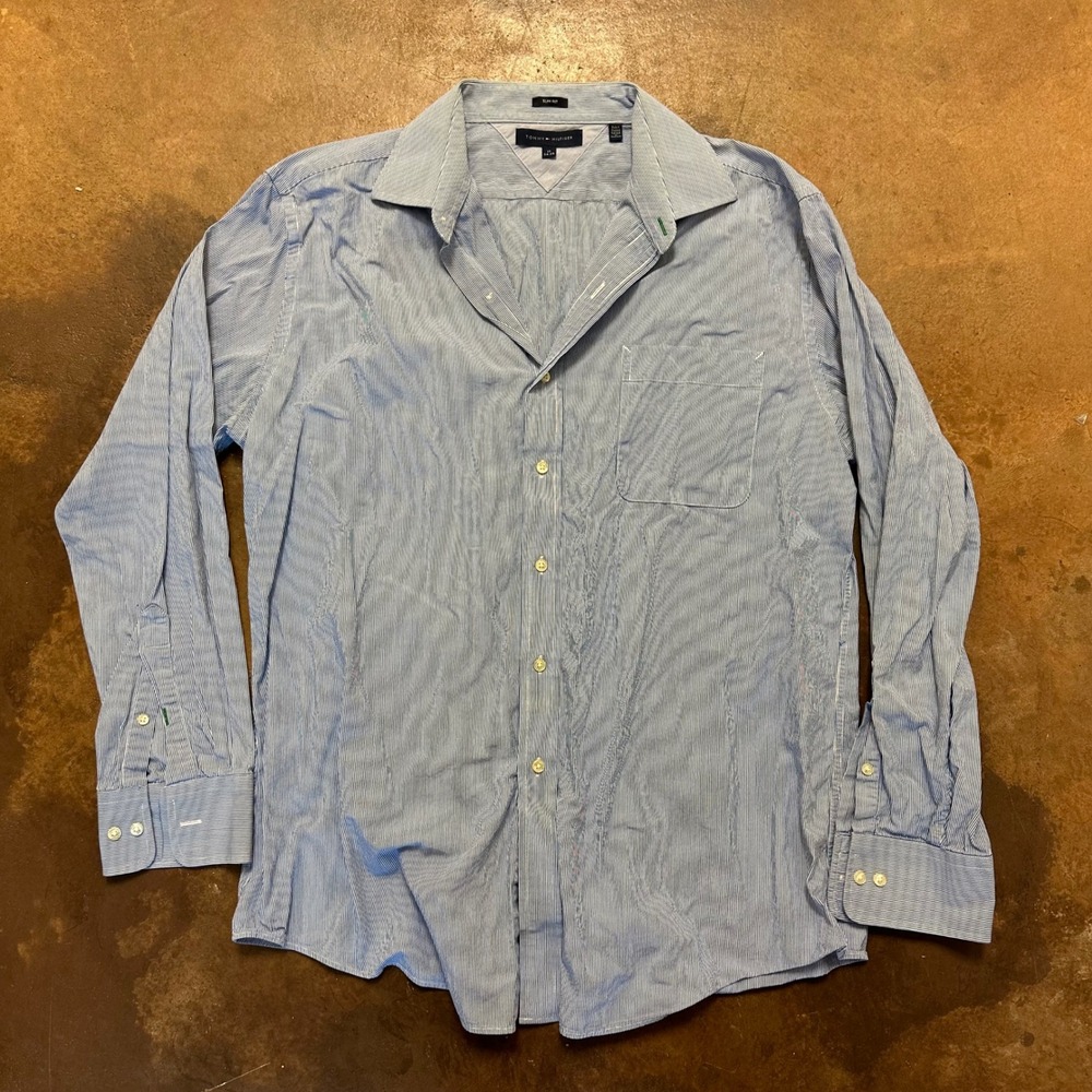 Tommy Hilfiger Slim Fit Dress Shirt Striped Long Sleeve Button Up 17 34/35